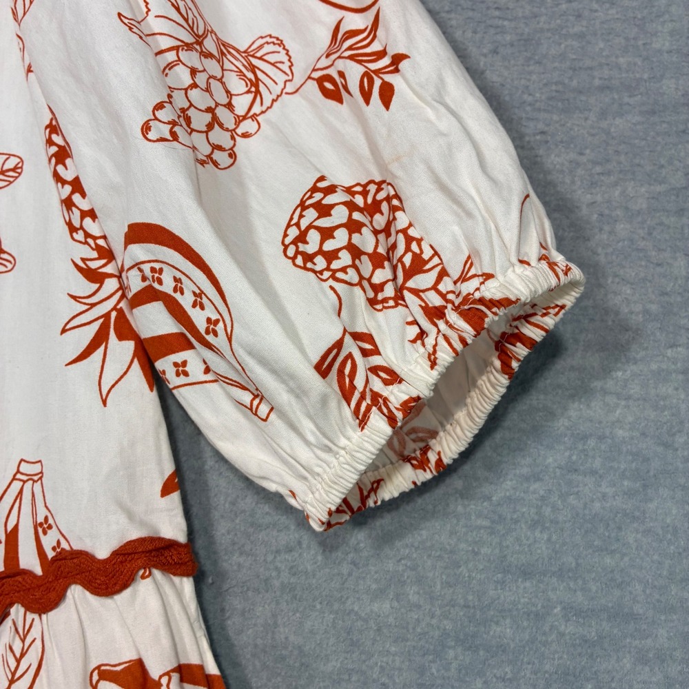 Meadow Rhodes Orange Fruit Print Cotton Tiered Ric Rac Shirt Dress Small Womens - Picture 8 of 11